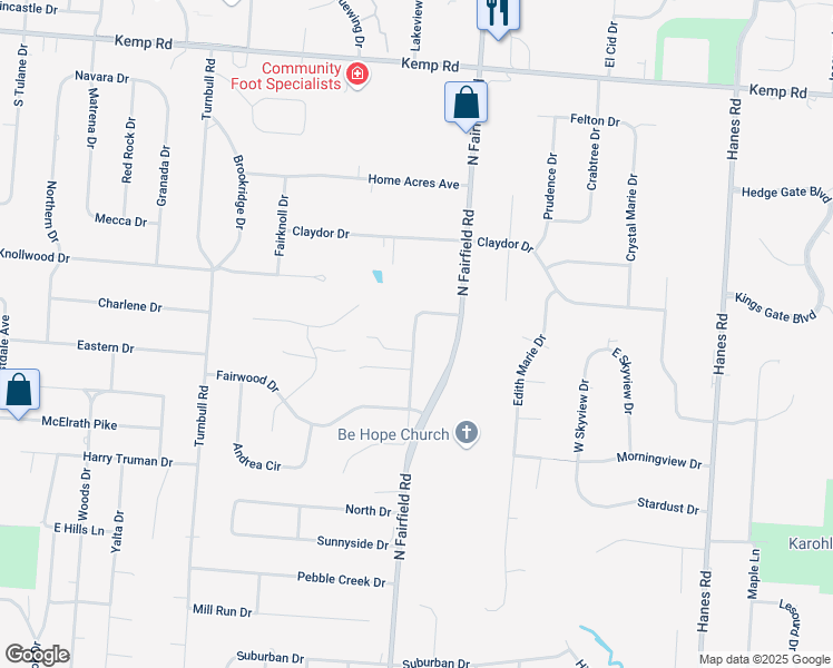 map of restaurants, bars, coffee shops, grocery stores, and more near 1955 Old North Fairfield Road in Beavercreek