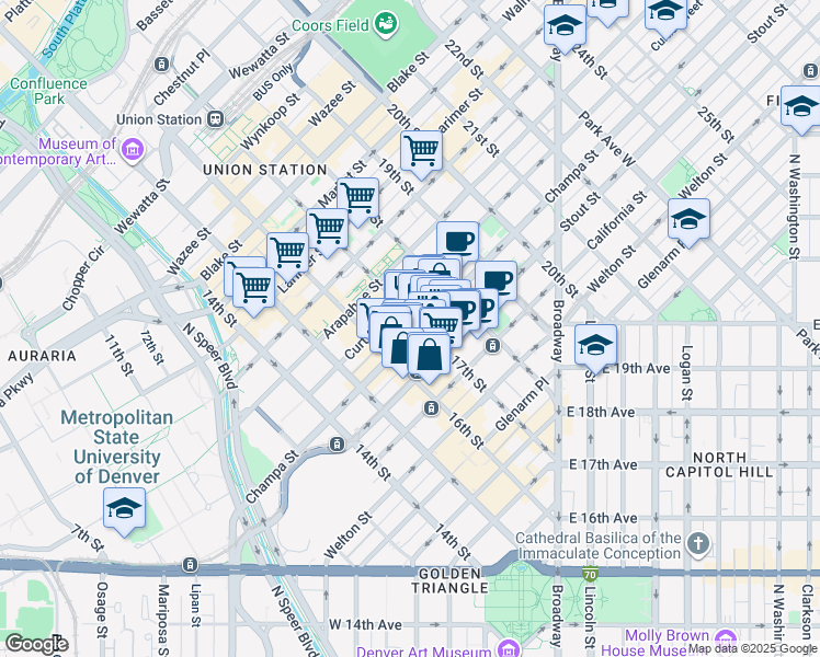 map of restaurants, bars, coffee shops, grocery stores, and more near 918 17th Street in Denver