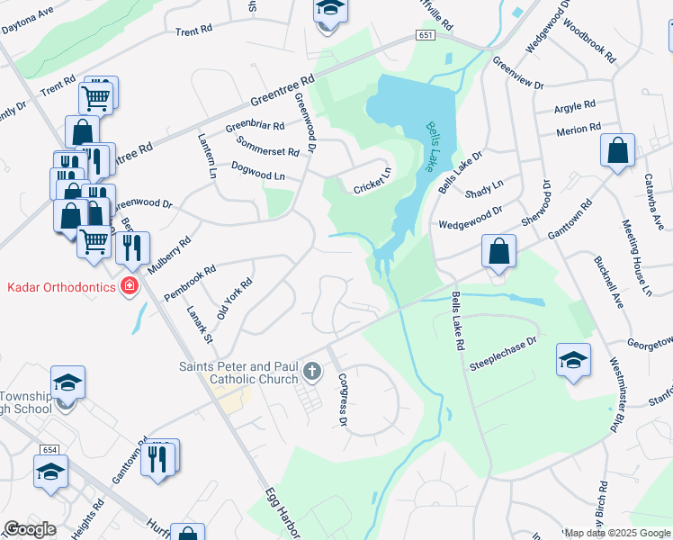 map of restaurants, bars, coffee shops, grocery stores, and more near 9 Robert Morris Building in Washington Township