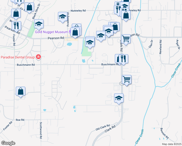 map of restaurants, bars, coffee shops, grocery stores, and more near 5526 Paloma Avenue in Paradise
