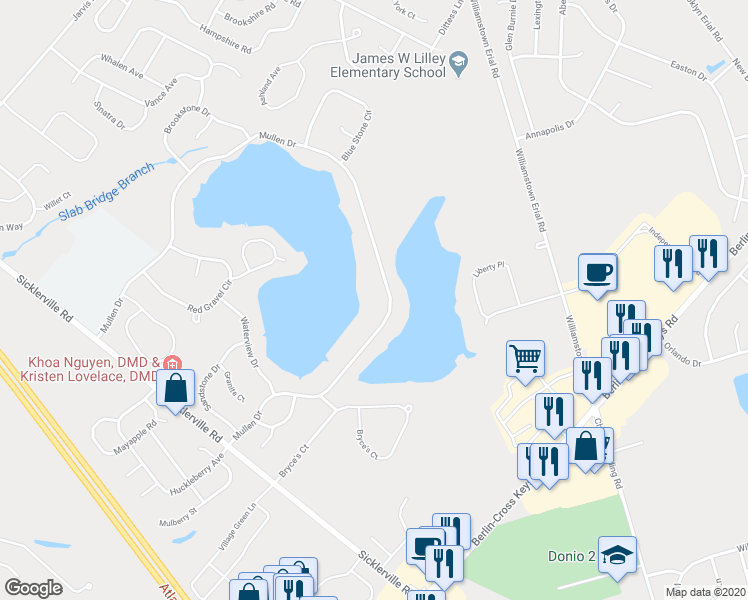 map of restaurants, bars, coffee shops, grocery stores, and more near 49 Mullen Drive in Gloucester Township