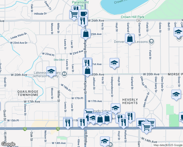 map of restaurants, bars, coffee shops, grocery stores, and more near in Denver