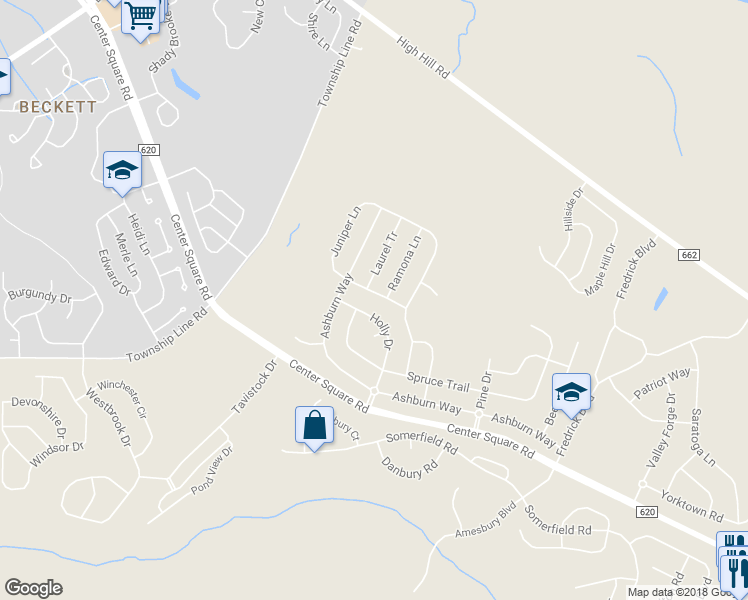 map of restaurants, bars, coffee shops, grocery stores, and more near 311 Juniper Lane in Woolwich Township