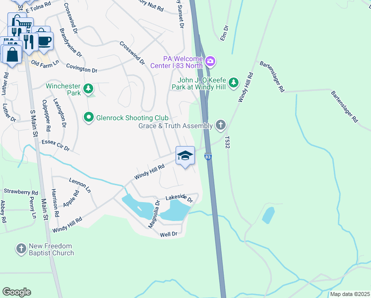 map of restaurants, bars, coffee shops, grocery stores, and more near 17379 Russett Farm Drive in Shrewsbury