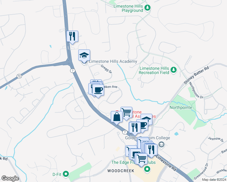 map of restaurants, bars, coffee shops, grocery stores, and more near 3137 Charing Cross in Wilmington