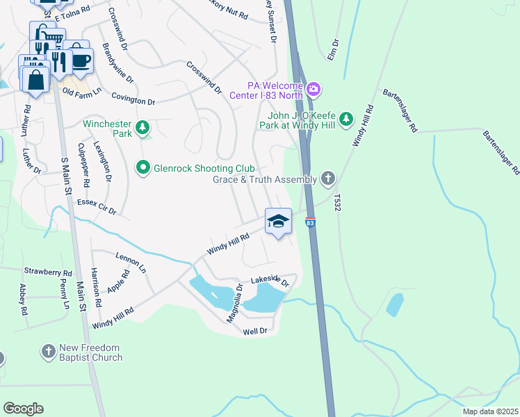 map of restaurants, bars, coffee shops, grocery stores, and more near 17365 Kennebeck Avenue in Shrewsbury