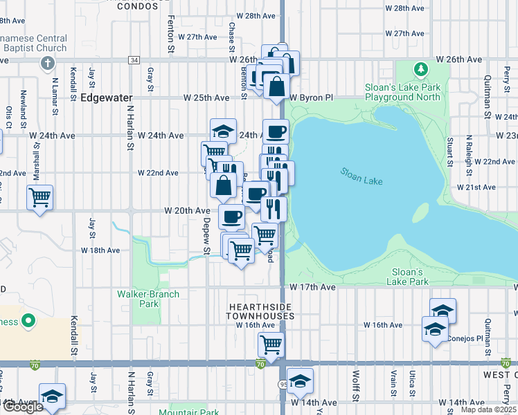 map of restaurants, bars, coffee shops, grocery stores, and more near 2060 Ames Street in Edgewater