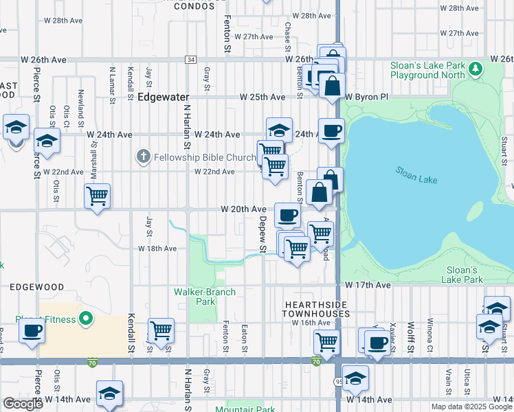 map of restaurants, bars, coffee shops, grocery stores, and more near 2030 Eaton Street in Edgewater