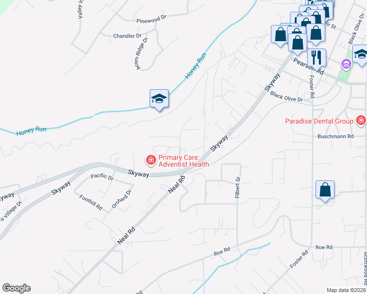 map of restaurants, bars, coffee shops, grocery stores, and more near 5526 Schmale Lane in Paradise