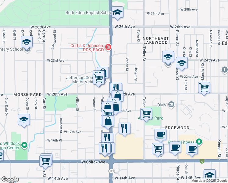 map of restaurants, bars, coffee shops, grocery stores, and more near in Lakewood