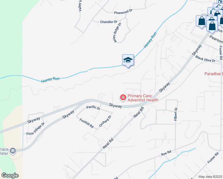 map of restaurants, bars, coffee shops, grocery stores, and more near 291 Keffer Lane in Paradise