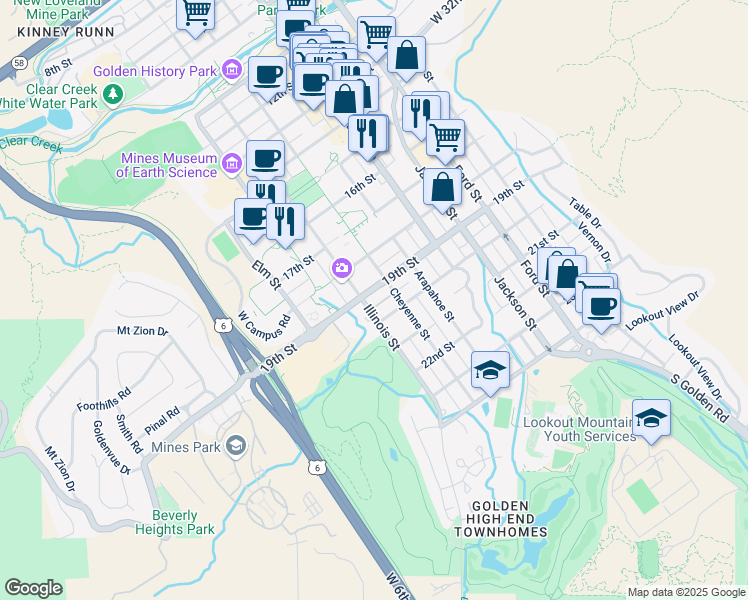 map of restaurants, bars, coffee shops, grocery stores, and more near in Golden