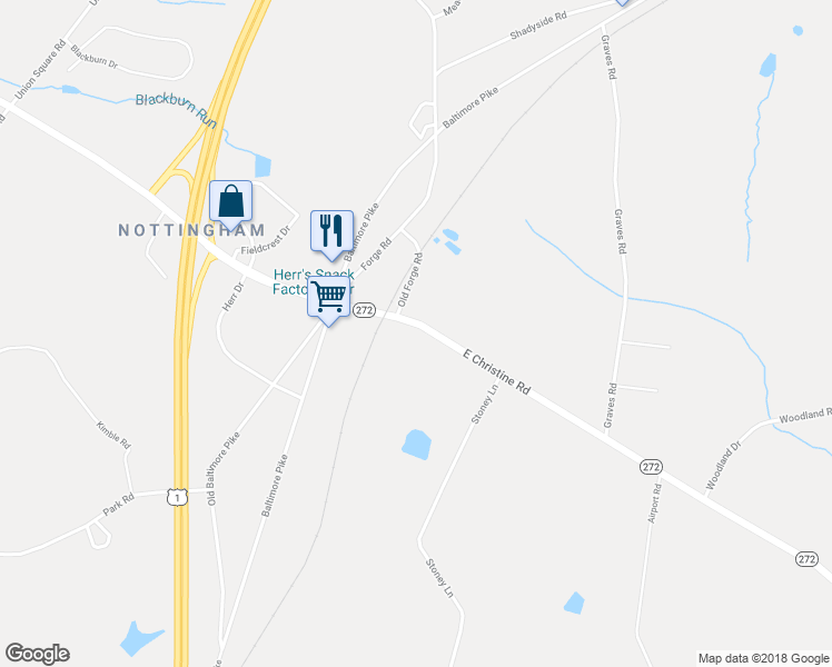 map of restaurants, bars, coffee shops, grocery stores, and more near 530 East Christine Road in Chester County