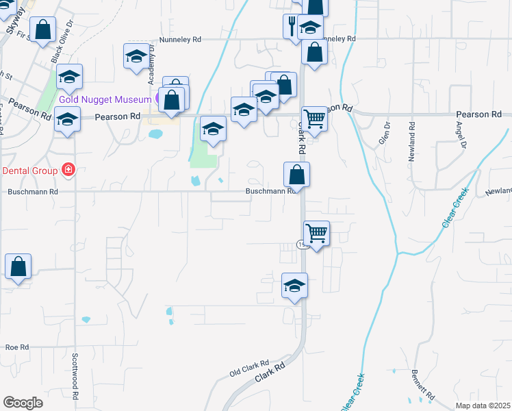 map of restaurants, bars, coffee shops, grocery stores, and more near 5530 Del Monte Avenue in Paradise