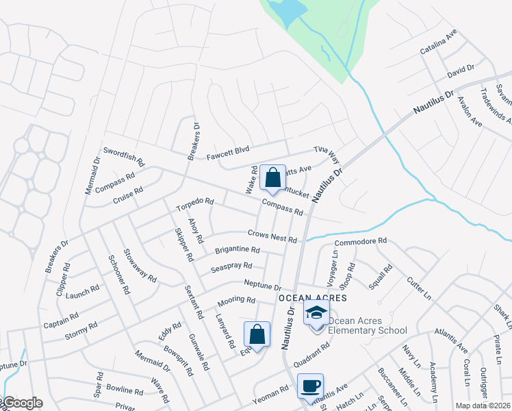 map of restaurants, bars, coffee shops, grocery stores, and more near 260 Compass Road in Stafford Township