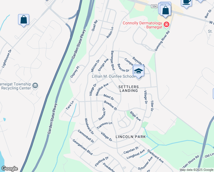 map of restaurants, bars, coffee shops, grocery stores, and more near 10 Nautilus Avenue in Barnegat Township