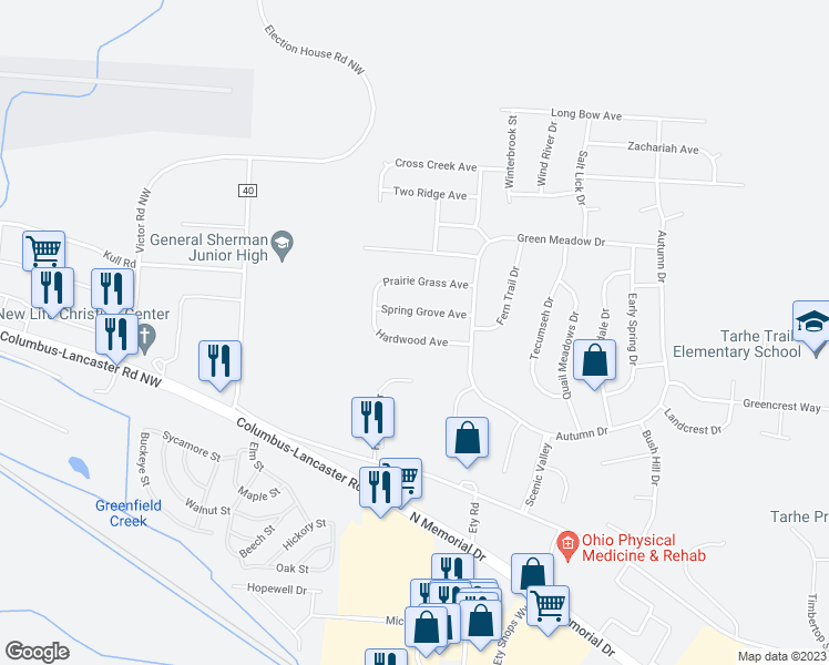 map of restaurants, bars, coffee shops, grocery stores, and more near 2661 Hardwood Avenue in Lancaster