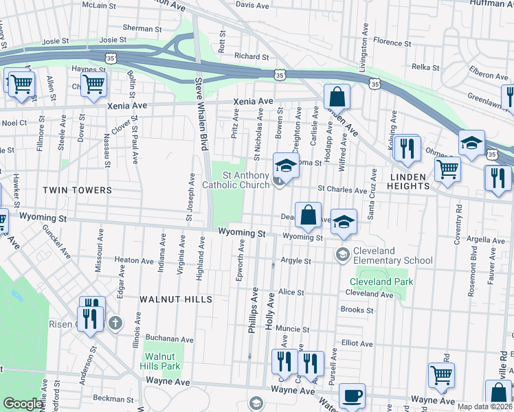 map of restaurants, bars, coffee shops, grocery stores, and more near 819 Saint Nicholas Avenue in Dayton