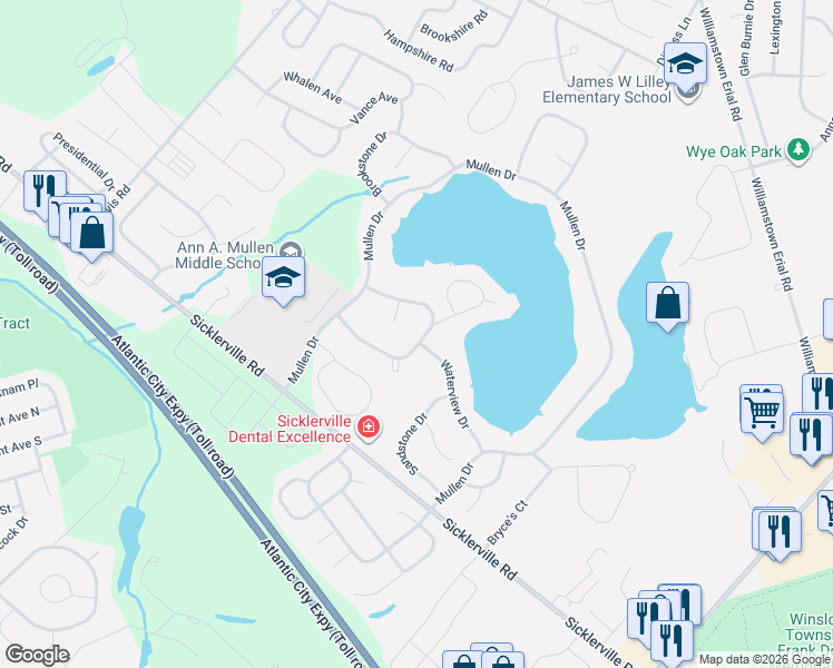 map of restaurants, bars, coffee shops, grocery stores, and more near 3 Emerald Court in Sicklerville