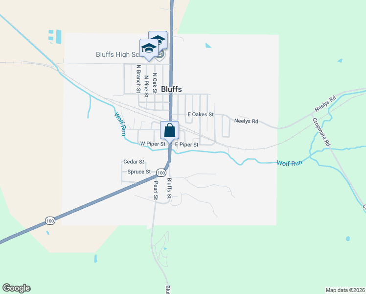 map of restaurants, bars, coffee shops, grocery stores, and more near 101-117 South Wabash Avenue in Bluffs