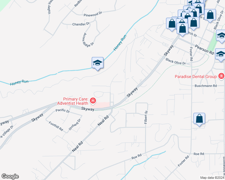 map of restaurants, bars, coffee shops, grocery stores, and more near 5536 Schmale Lane in Paradise