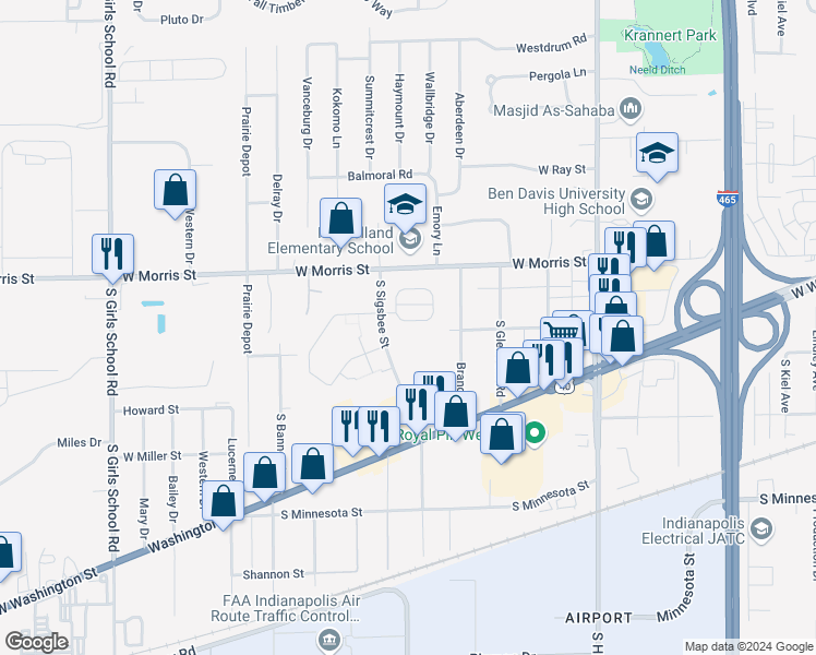 map of restaurants, bars, coffee shops, grocery stores, and more near 6645 Sunbury Drive in Indianapolis