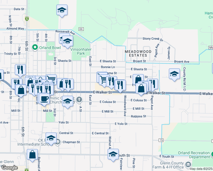 map of restaurants, bars, coffee shops, grocery stores, and more near 51 East Swift Street in Orland