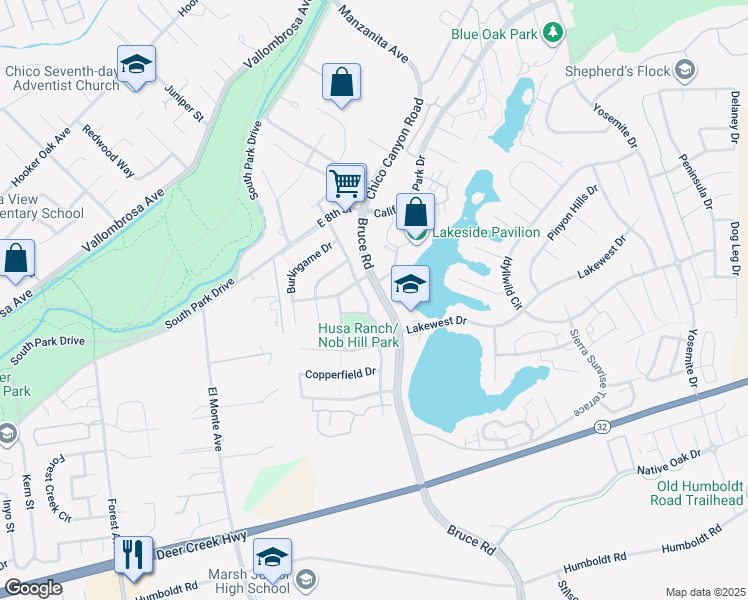 map of restaurants, bars, coffee shops, grocery stores, and more near 853 Coit Tower Way in Chico