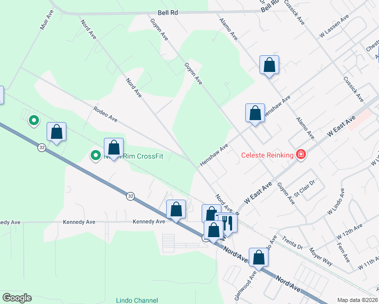 map of restaurants, bars, coffee shops, grocery stores, and more near in Chico