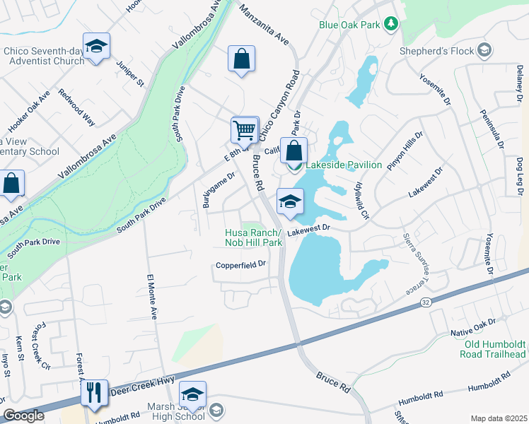 map of restaurants, bars, coffee shops, grocery stores, and more near 853 Coit Tower Way in Chico
