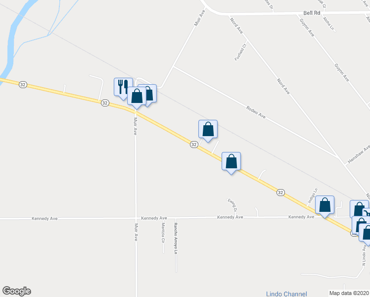 map of restaurants, bars, coffee shops, grocery stores, and more near 3207 Highway 32 in Chico