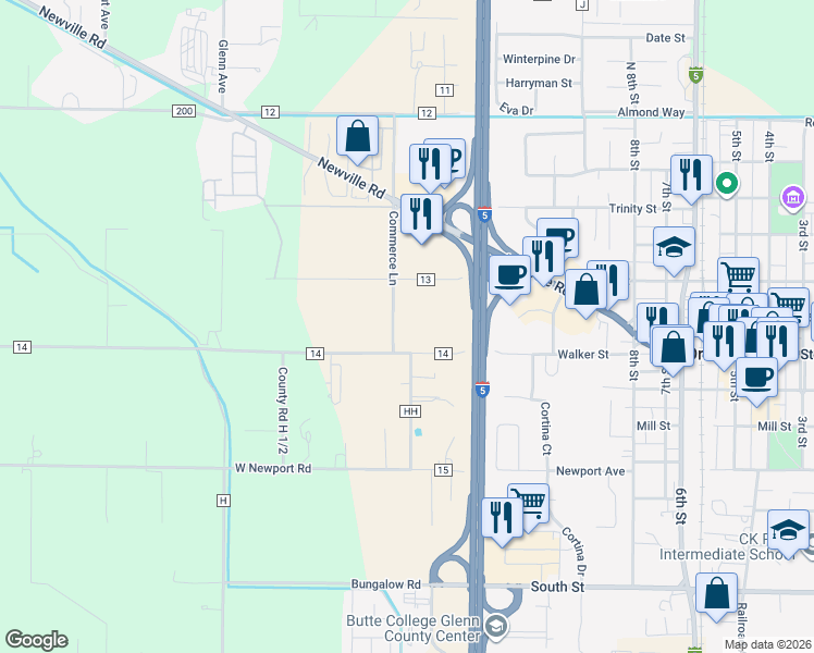 map of restaurants, bars, coffee shops, grocery stores, and more near 4426 Commerce Lane in Orland