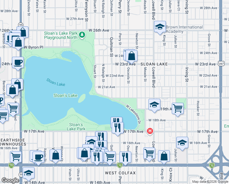 map of restaurants, bars, coffee shops, grocery stores, and more near 2044 Quitman Street in Denver