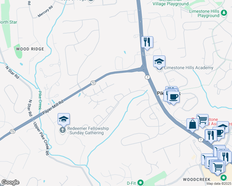 map of restaurants, bars, coffee shops, grocery stores, and more near 116 Shinn Circle in Wilmington