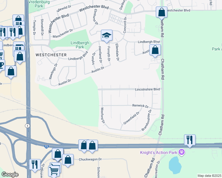 map of restaurants, bars, coffee shops, grocery stores, and more near Yorkshire Court in Springfield