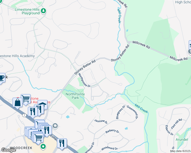 map of restaurants, bars, coffee shops, grocery stores, and more near 815 North Waterford Lane in Wilmington