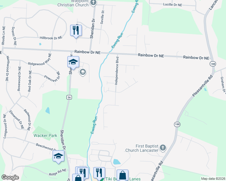 map of restaurants, bars, coffee shops, grocery stores, and more near 1899 Independence Boulevard in Lancaster