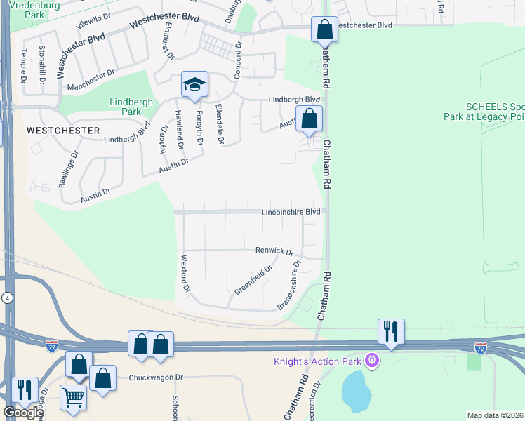 map of restaurants, bars, coffee shops, grocery stores, and more near 2113 Lincolnshire Boulevard in Springfield