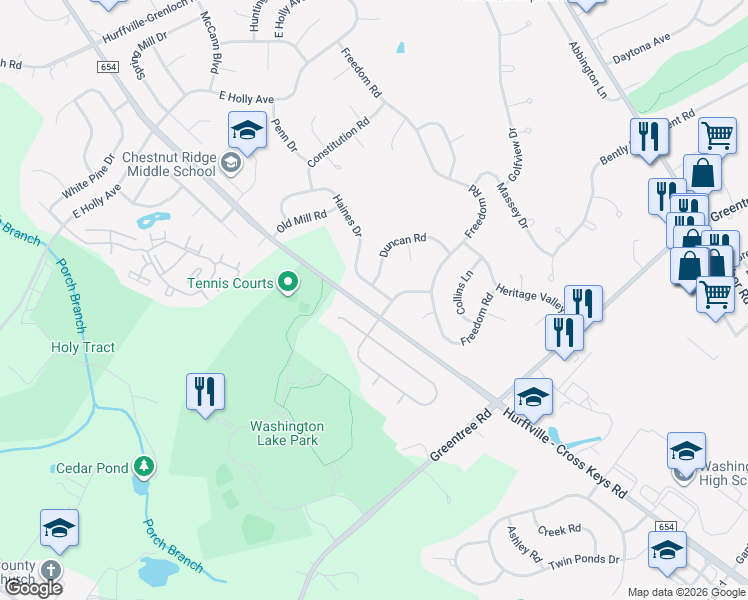 map of restaurants, bars, coffee shops, grocery stores, and more near 3 Haines Drive in Washington Township
