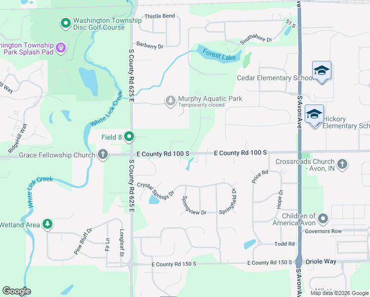 map of restaurants, bars, coffee shops, grocery stores, and more near 6476 East County Road 100 South in Avon