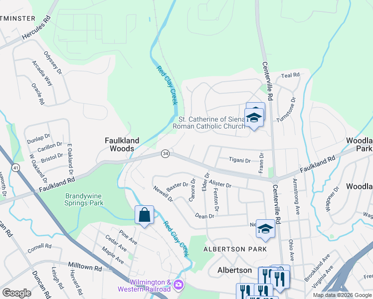 map of restaurants, bars, coffee shops, grocery stores, and more near 2302 Marlyn Drive in Wilmington
