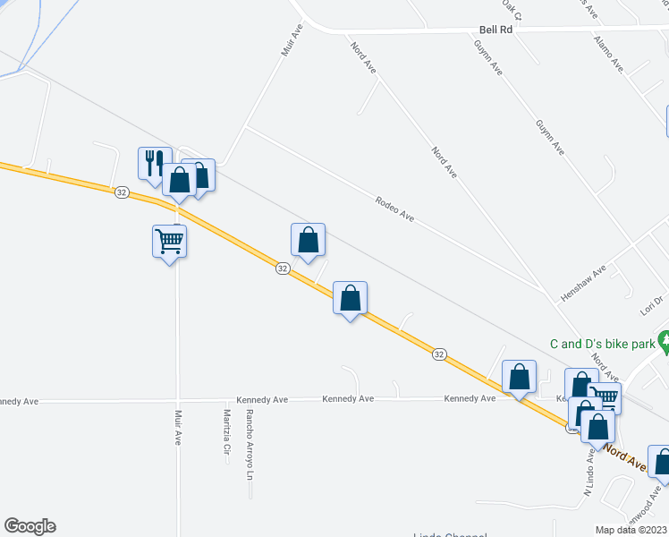 map of restaurants, bars, coffee shops, grocery stores, and more near 26 Regent Lane in Chico