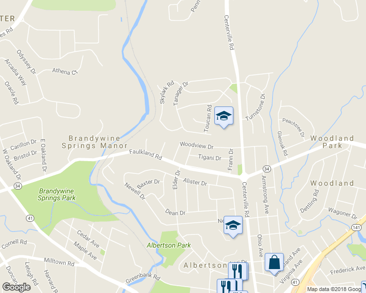 map of restaurants, bars, coffee shops, grocery stores, and more near 2602 Woodview Drive in Wilmington