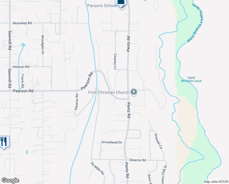 map of restaurants, bars, coffee shops, grocery stores, and more near 1615 Pearson Road in Paradise