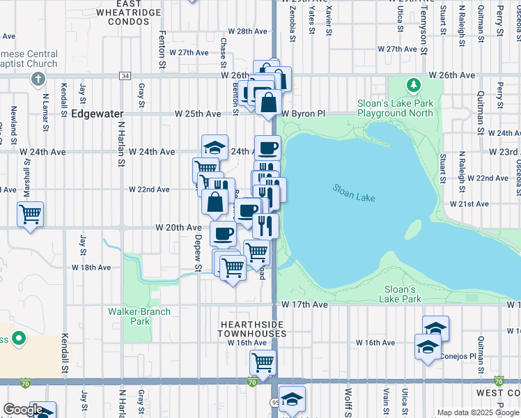 map of restaurants, bars, coffee shops, grocery stores, and more near 2060 Ames Street in Edgewater