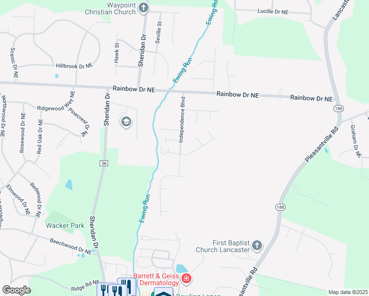 map of restaurants, bars, coffee shops, grocery stores, and more near 1912 Independence Boulevard in Lancaster