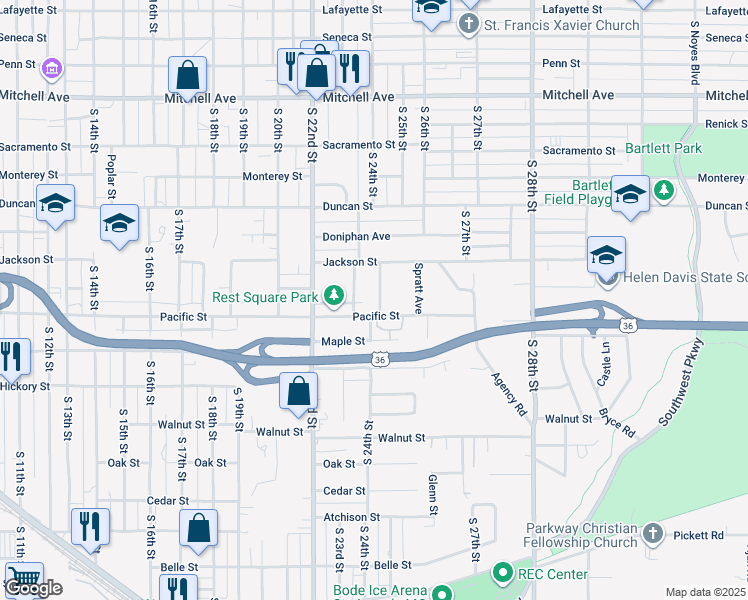 map of restaurants, bars, coffee shops, grocery stores, and more near 1920 Wank Avenue in Saint Joseph