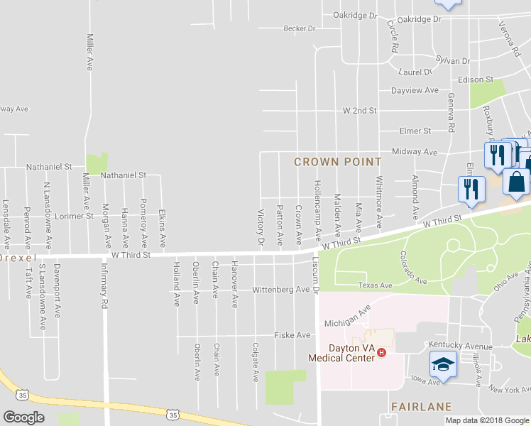 map of restaurants, bars, coffee shops, grocery stores, and more near 60 Victory Drive in Dayton