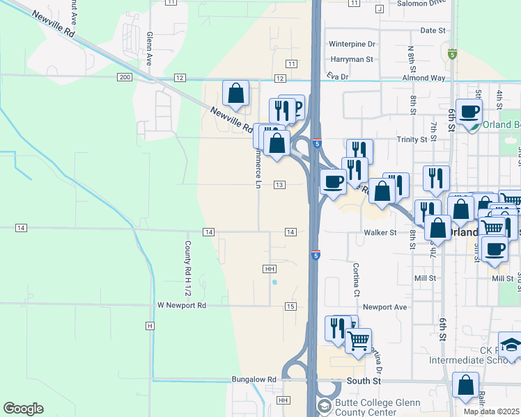 map of restaurants, bars, coffee shops, grocery stores, and more near 4426 Commerce Lane in Orland