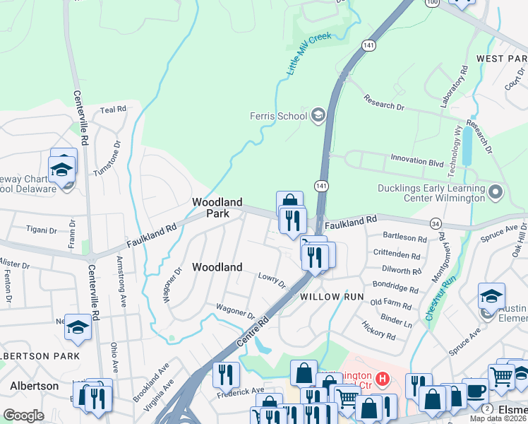 map of restaurants, bars, coffee shops, grocery stores, and more near 1 Caleb Terrace in Wilmington